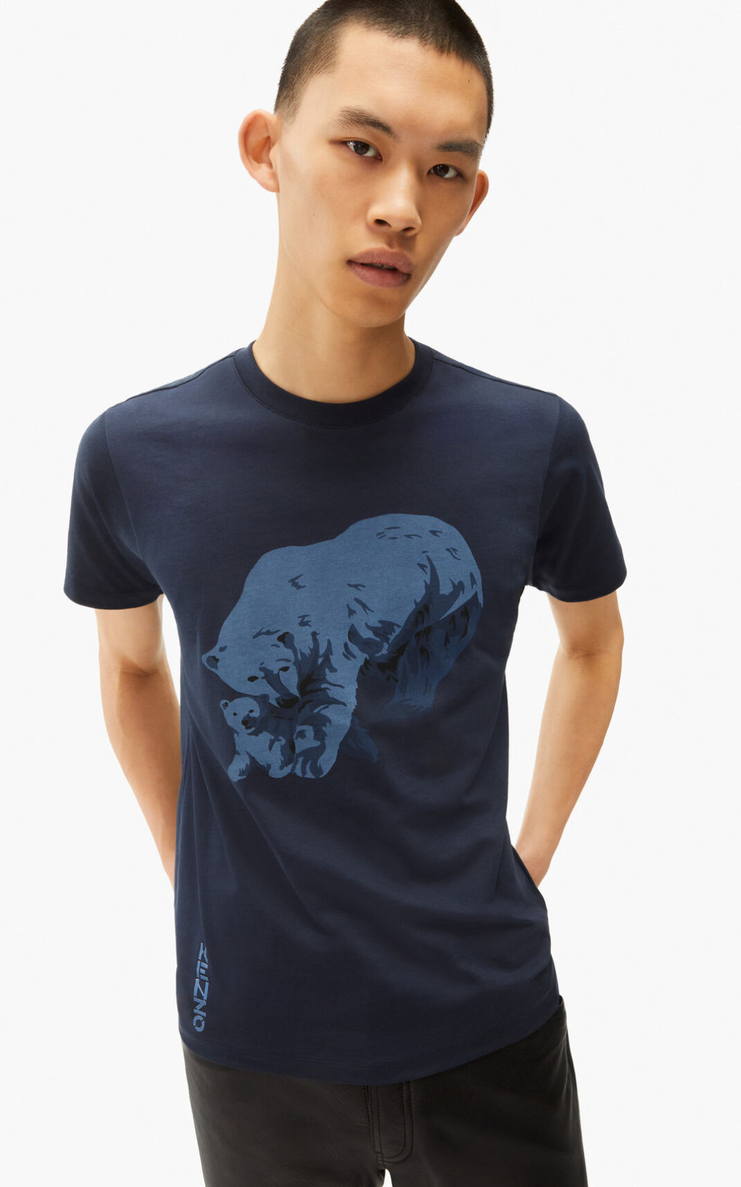 T Shirt Kenzo The Hiver Capsule Polar Bear Homme Bleu Noir | QTPA-28301